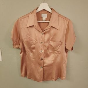 Vintage 80s Moda Intl Silk Abalone Button up Top